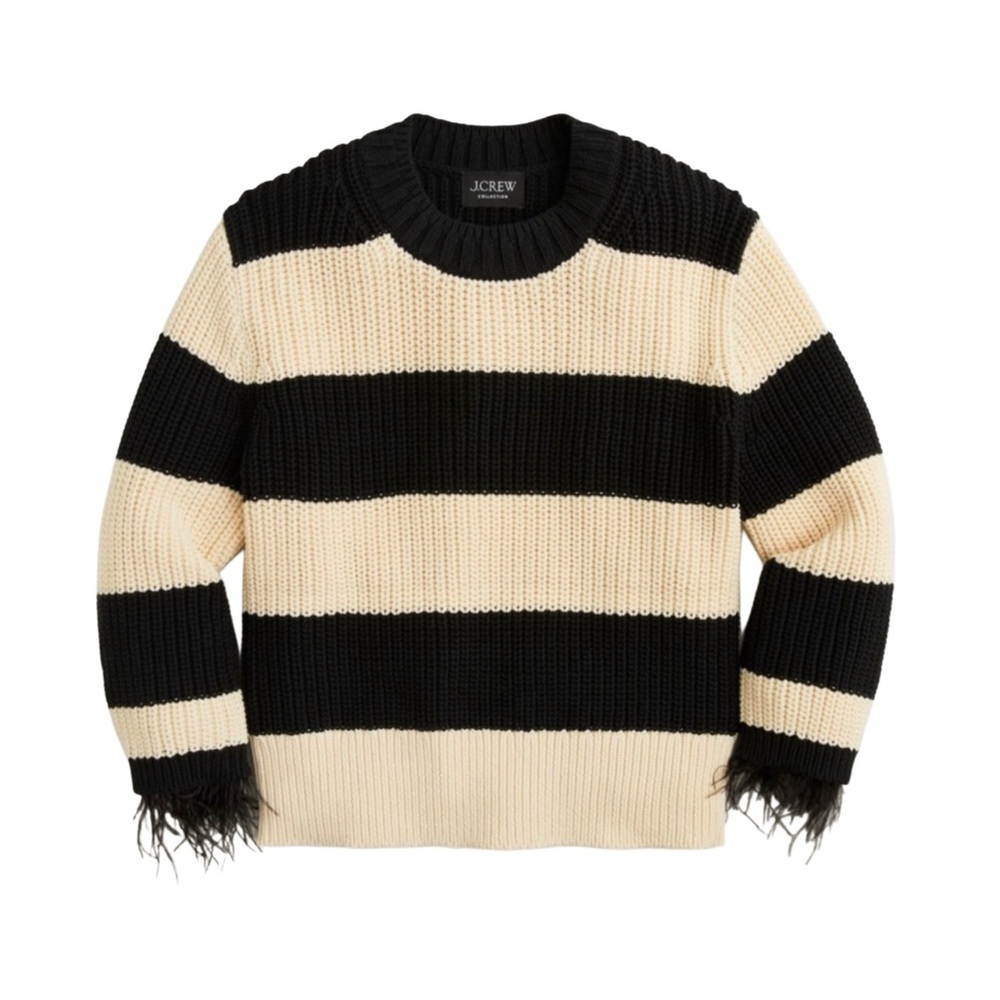 J.Crew Collection Feather-Trim Knit Sweater Black Ivory